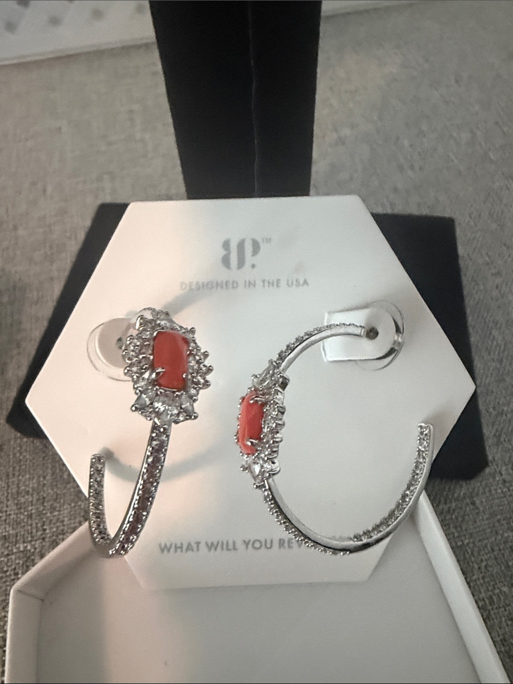 bp Coral-Accent Halo Hoop Earrings - Silver-Tone